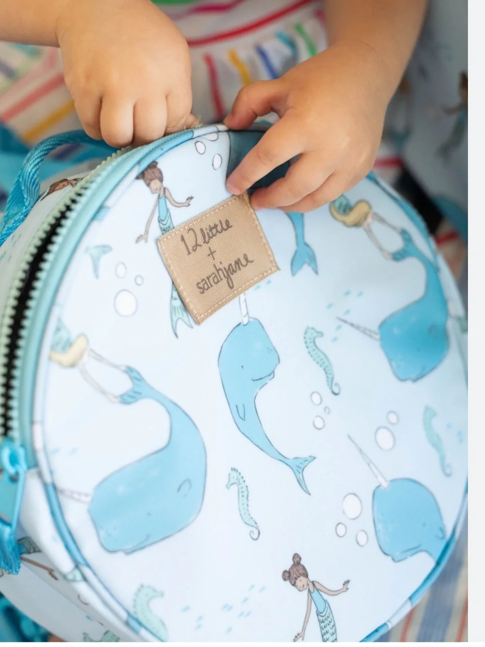 12 Little by Sarah Jane Round Whale Backpack - Light Blue